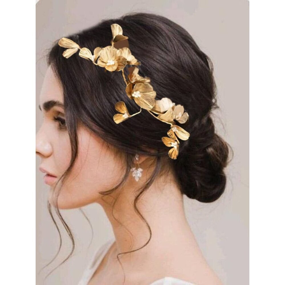 Flower Bridal Hair Vine Gold Floral Headpiece Wedding Accessories For Women